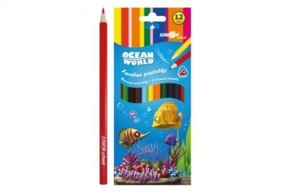 Pastelky farebné drevo Ocean World trojhranné 12 ks