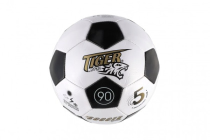 Lopta futbalová šitá koža 23 cm veľ. 5 čierno-biely