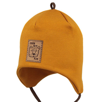 Chlapčenská dojčenská čiapka viazacia Méďa horčicová RDX