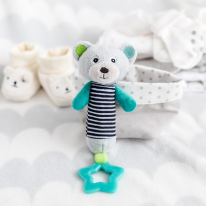 Plyšová pískacia činka s hryzátkom MACKO Canpol sivá