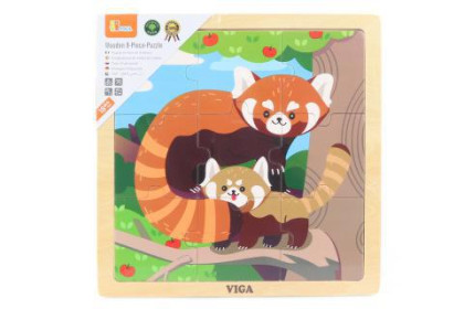 Drevené puzzle 9 dielikov Viga - panda červená