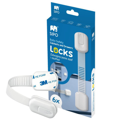 Bezpečnostné zámky viacúčelové pre skrinky a zásuvky nastaviteľné súprava 6 ks Sipo
