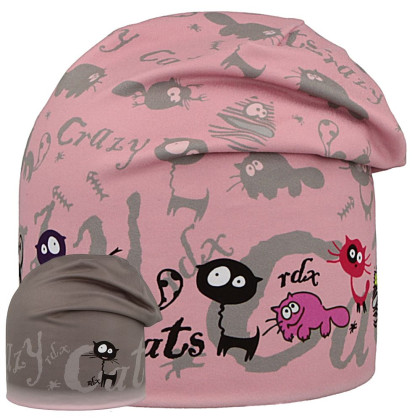 Funkčná čiapka dlhá obojstranná Crazy Cats ružová RDX