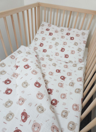 Mušelínové obliečky do detskej postieľky 90x130 cm + 45x60 cm Prem Méďa šíp