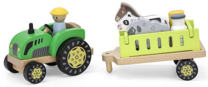 Drevený traktor so zvieratkami Viga