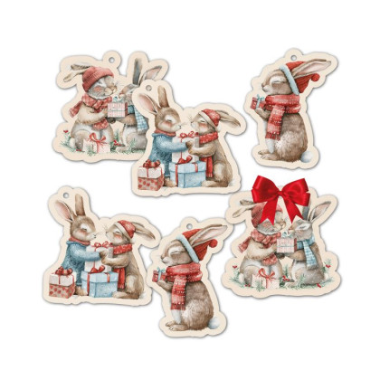 Darčeková visačka 6 ks - Vianoční zajačikovia Albi