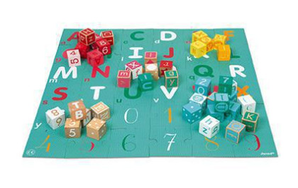 Drevené kocky Kubix Abeceda Čísla 40 ks s puzzle Janod