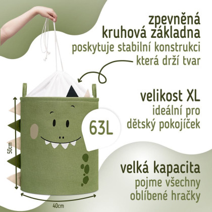Kôš na hračky XL so šnúrkou, skladací bavlnený / 63 l Sipo