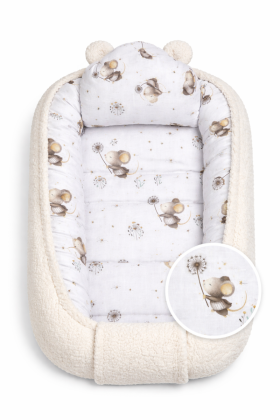 Obojstranné hniezdočko s vankúšikom bavlna/boucle Malá myška smotanová Baby Nellys