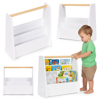 Detský Montessori biely regál na knihy, knihovnička a organizér, 3 police
