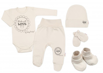 Súpravička do pôrodnice 5D Made with love béžová, cappuccino Baby Nellys