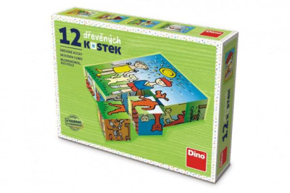 Drevené kocky kubus Psík a mačička 12 ks