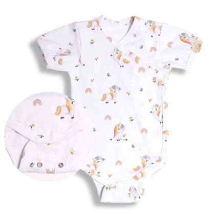 Rastúce bodyčko zavinovacie s krátkym rukávom Unicorn biele Esito