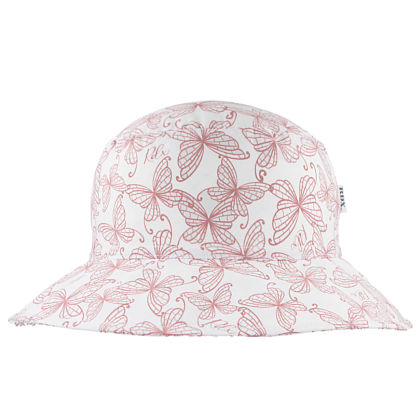 Letné dievčenské klobúk s veľkou krempou motýliky staroružová na bielom