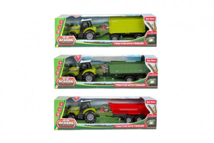 Traktor s vlekom na voľný chod na batérie a so svetlom, zvukom 3 druhy 24 cm