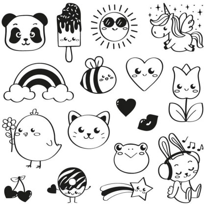 Detské drevené pečiatky Aladine Stampo Funny 17 ks - Kawaii