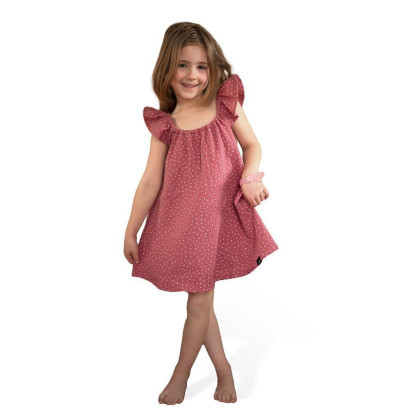 Dievčenské mušelínové šaty Ruby Dot - rubínová Esito