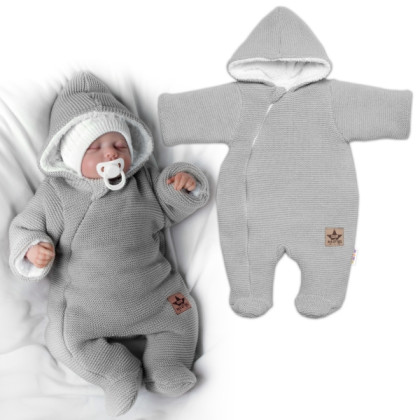Zimná pletená kombinéza/overálok s kapucňou svetlo šedá Veľ. 62 Baby Nellys