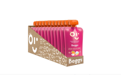 BIO Detská ryža s jogurtom, banánom, mangom a malinami (120 g) 12 ks Beggs