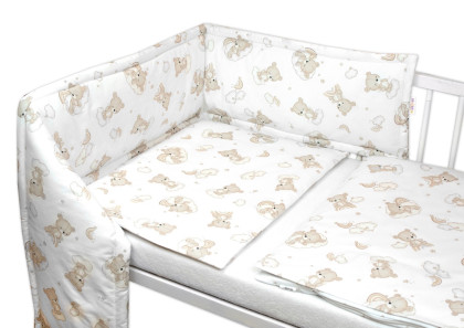 Sada do postieľky Mantinel s obliečkami, 3D sada - Malý Macko, biela/béžová Baby Nellys