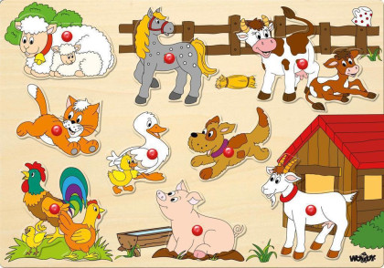 Puzzle na doske - Zvieratá pri statku