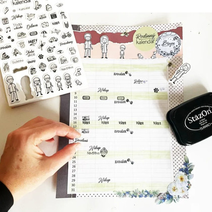 Diárové pečiatky Stampo Bullet Journal 67 ks - Rodinný kalendár Aladine