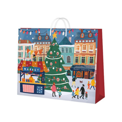 Darčeková taška horizontálna veľká 32,4 × 12,7 × 26 cm - Vianočné trhy