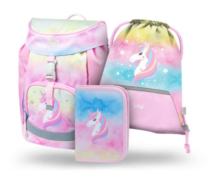 Set 3 Airy Rainbow Unicorn: aktovka, peračník, vrecko Baagl