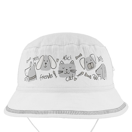 Viazací klobúk biely psík a mačička RDX