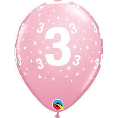 Balóniky potlač číslo 3 ružový 11"/28 cm - 6 ks