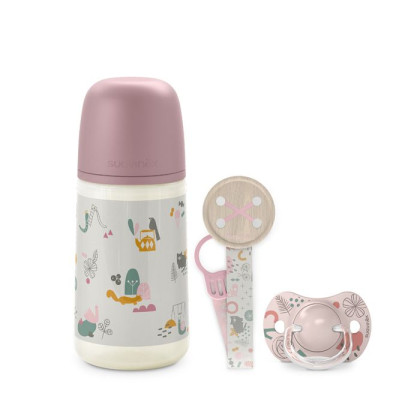 Súprava fľaša 270 ml + cumlík fyziologický 0 - 6 m + klip Walk Suavinex