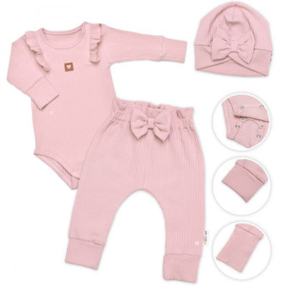 Rebrovaná rastúca súprava 3D Baby Girl Pudrovo ružová