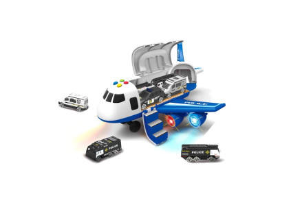 Policajné lietadlo s nákladným priestorom + 3 autíčka