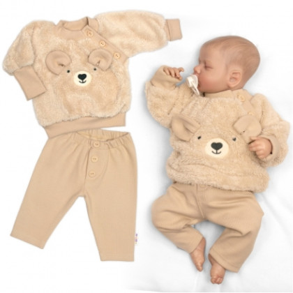 Rastúca chlpáčková mikina a nohavice Medvedík béžová 2dielna sada Baby Nellys