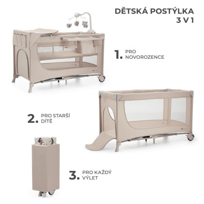 KINDERKRAFT Postieľka cestovná Joy 2 s doplnkami Beige