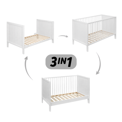 Postieľka drevená Mila 3 in 1 White Wood 120 x 60 cm Petite & Mars