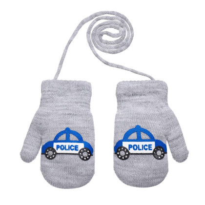 Zimné palcové zapletené rukavičky so šnúrkou polícia 2 - 3 roky