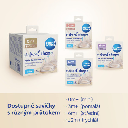 Cumlík na fľašu Natural Shape 0 m+ 2 ks Canpol babies