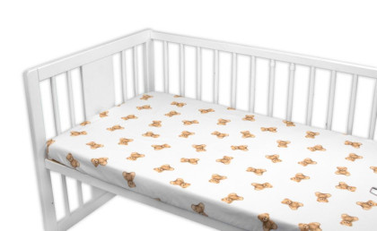 Bavlnená prestieradlo do postieľky 120 x 60 cm Míša, biela s potlačou Baby Nellys