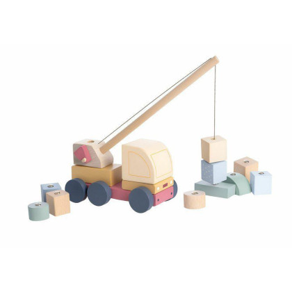 Autožeriav s magnetom - drevená skladačka 14 dielov Cubika