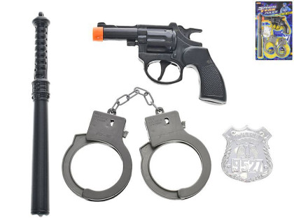 Policajný set 4 ks - pištoľ klapacia 14 cm s doplnkami