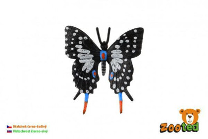 Motýľ tropický Papilio/vidlochvost čierno-šedivý zooted plast 6 cm