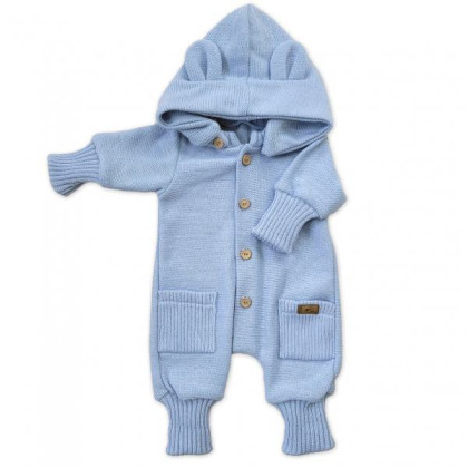 Detský pletený overálok s odopínacou kapucňou Baby blue Kazum