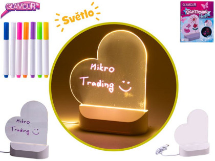 Glamour tabuľka v tvare srdca na USB svietiaca