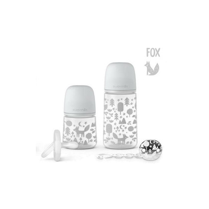 Súprava 270 ml + 150 ml + cumlík celosilikónový 0-6 m + klip Fox