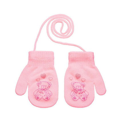 Pletené zimné rukavice so šnúrkou medvedík 3 - 6 rokov