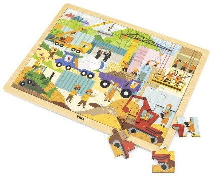 Drevené puzzle 48 dielikov Viga - stavebné stroje