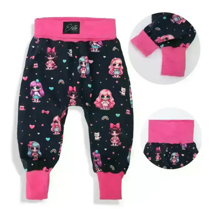 Detské tepláky s vysokým pásom Bábika - tmavo modrá Esito