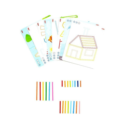 Drevená hračka priraďovania farebných tyčiniek s predlohami Stabix Haba