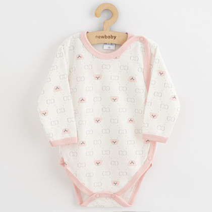 Dojčenské celorozopínacie body New Baby Classic II medvedík ružový